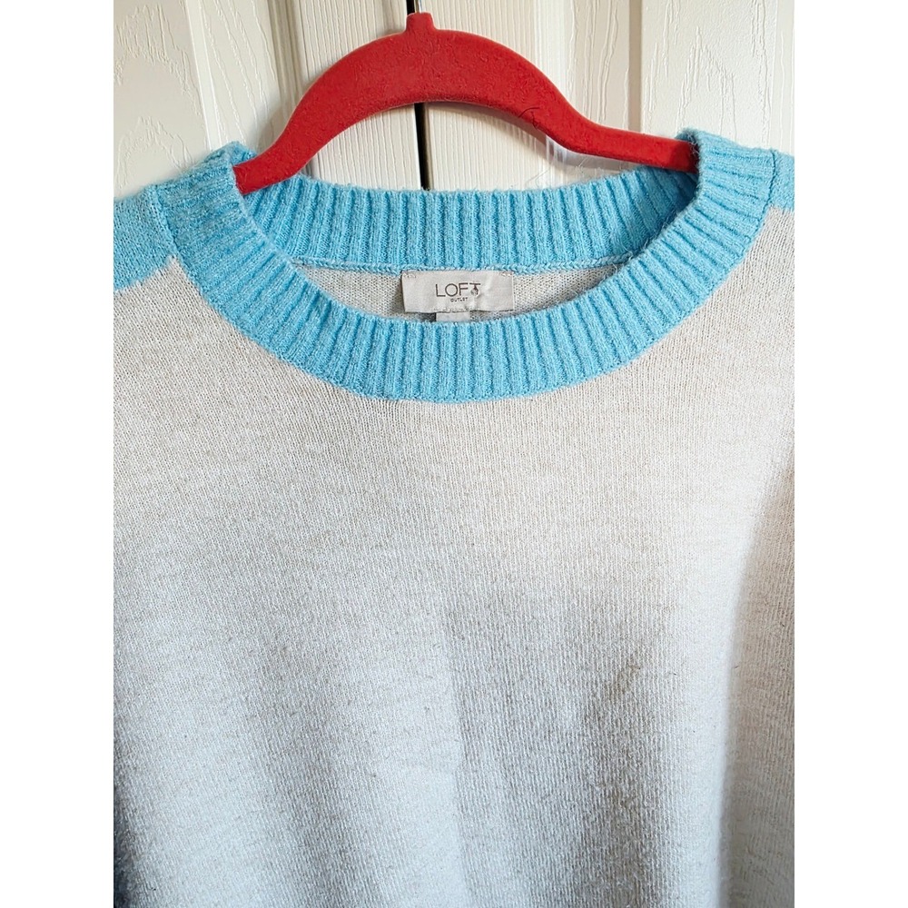 LOFT S Colorblock‎ Knit Sweater Crew Neck Long Sleeve Cream Blue Black Women's - Picture 6 of 11
